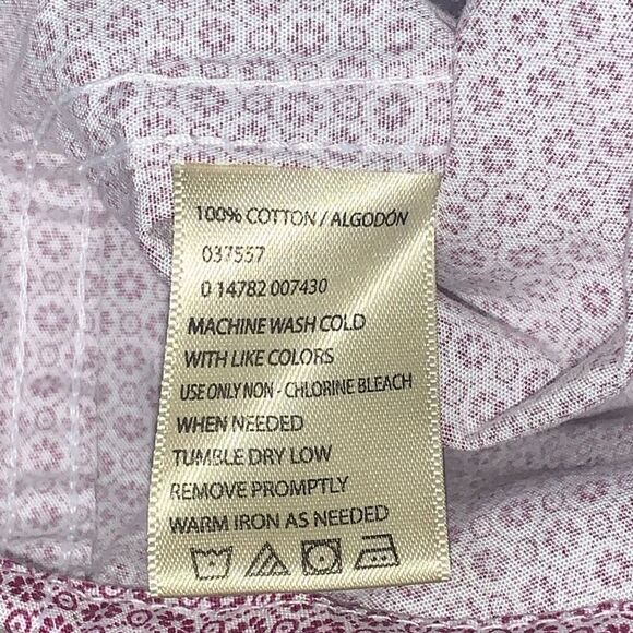 Haggar Clothing Men Size XL Button Front Shirt Pink Purple Geo Print 100% Cotton - Picture 3 of 7